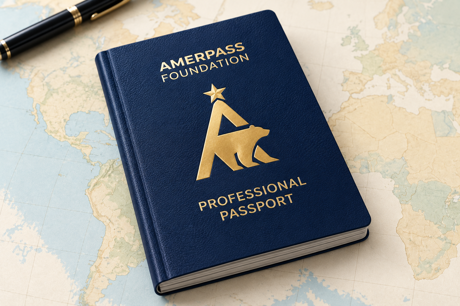 Conceptual illustration of a closed Amerpass professional passport